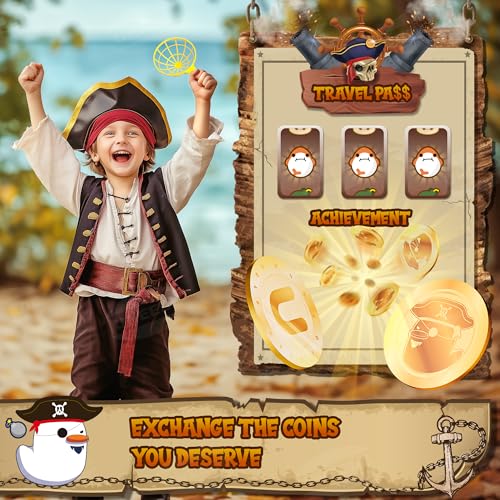 UNEEDE Pirate Bounce and Catch Game with Shark, Bomb, and Poop Launchers – Interactive Reward Board Game for Kids Ages 3+