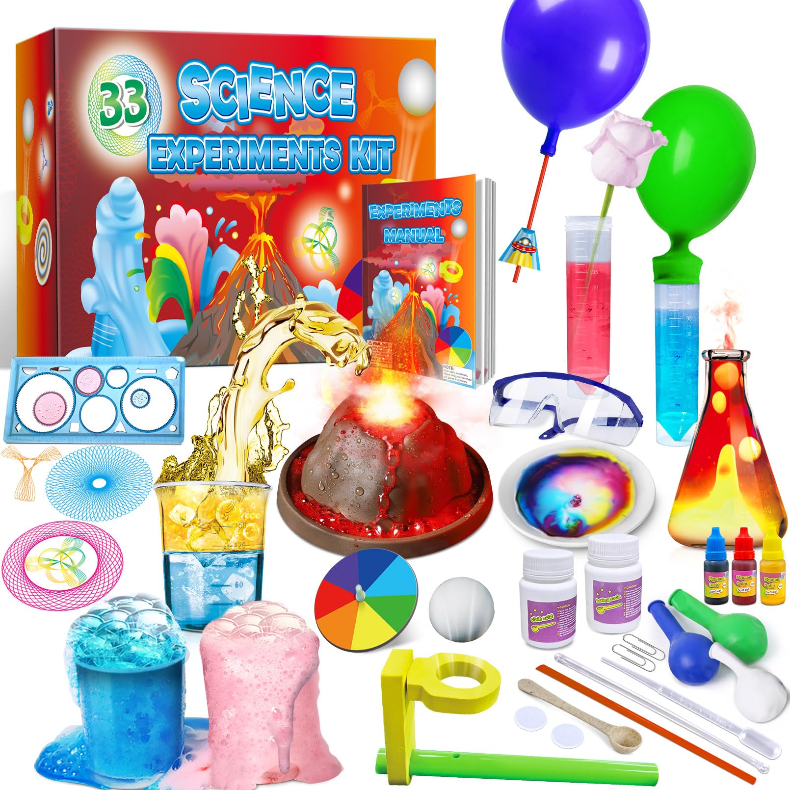 UNGLINGA 33 Experiments Science Kit for Kids - STEM Learning with Volcano, Lava Lamp, and More