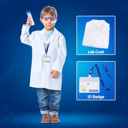 UNGLINGA Kids Lab Coat Costume Set with Goggles, ID Card, and Test Tube – Doctor Scientist Dress-Up