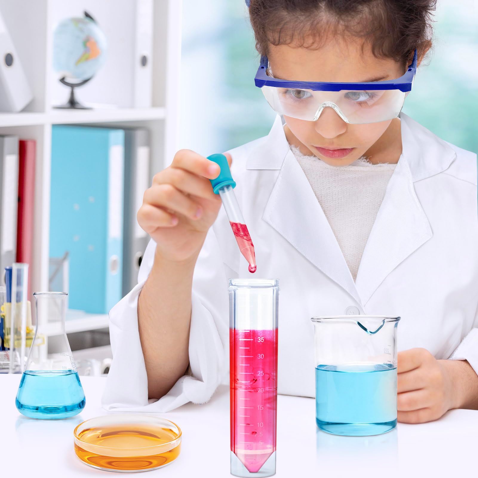 UNGLINGA Kids Lab Coat Costume Set with Goggles, ID Card, and Test Tube for Dress-Up Play
