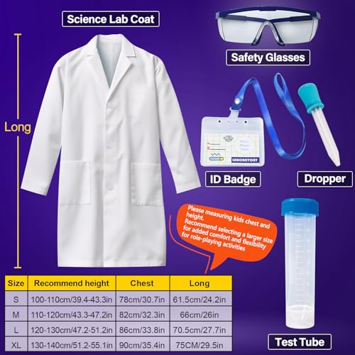 UNGLINGA Kids Lab Coat Costume with Goggles, ID Card & Test Tube