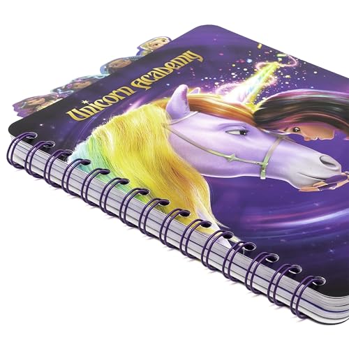 Unicorn Academy 4 Tab Journal – 160 Dot Pages, Spiral Notebook with Character Dividers for Kids