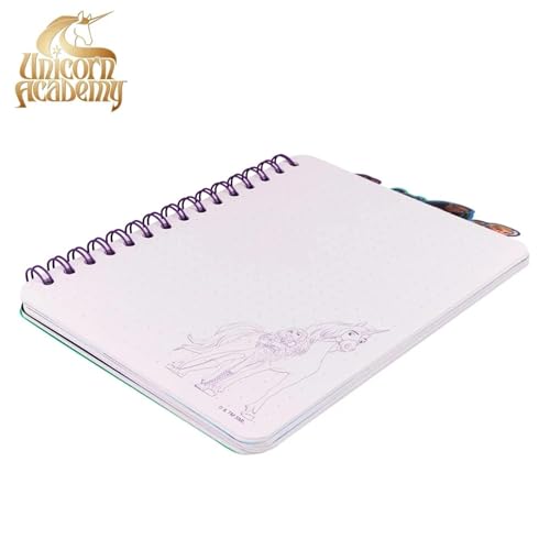 Unicorn Academy 4 Tab Journal – 160 Dot Pages, Spiral Notebook with Character Dividers for Kids