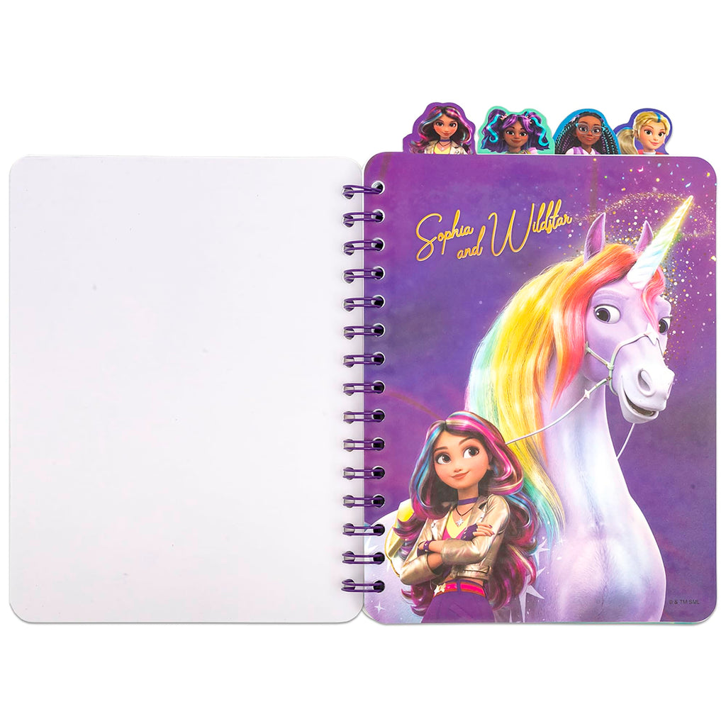 Unicorn Academy 4 Tab Journal – 160 Dot Pages, Spiral Notebook with Character Dividers for Kids