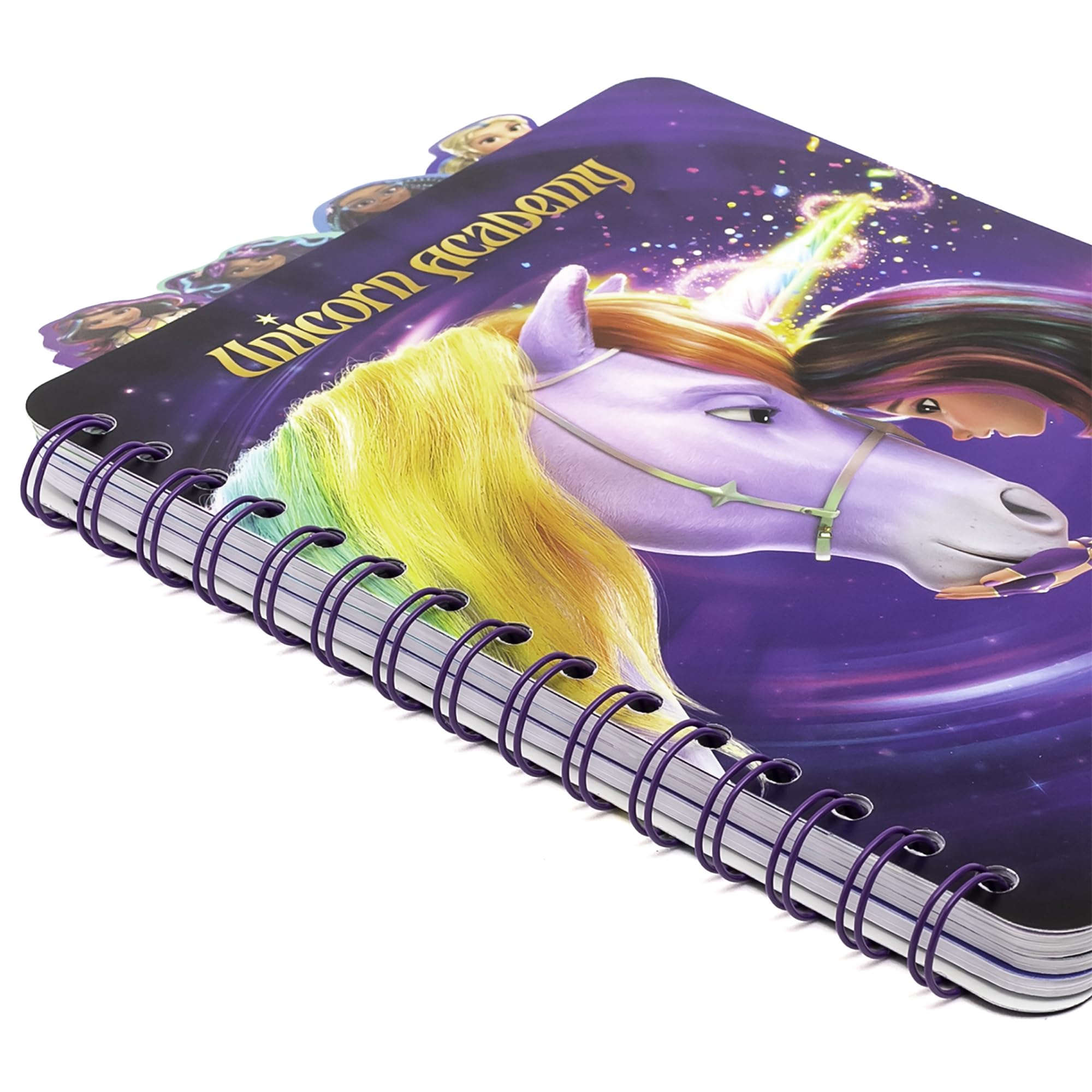 Unicorn Academy 4 Tab Journal – 160 Dot Pages, Spiral Notebook with Character Dividers for Kids