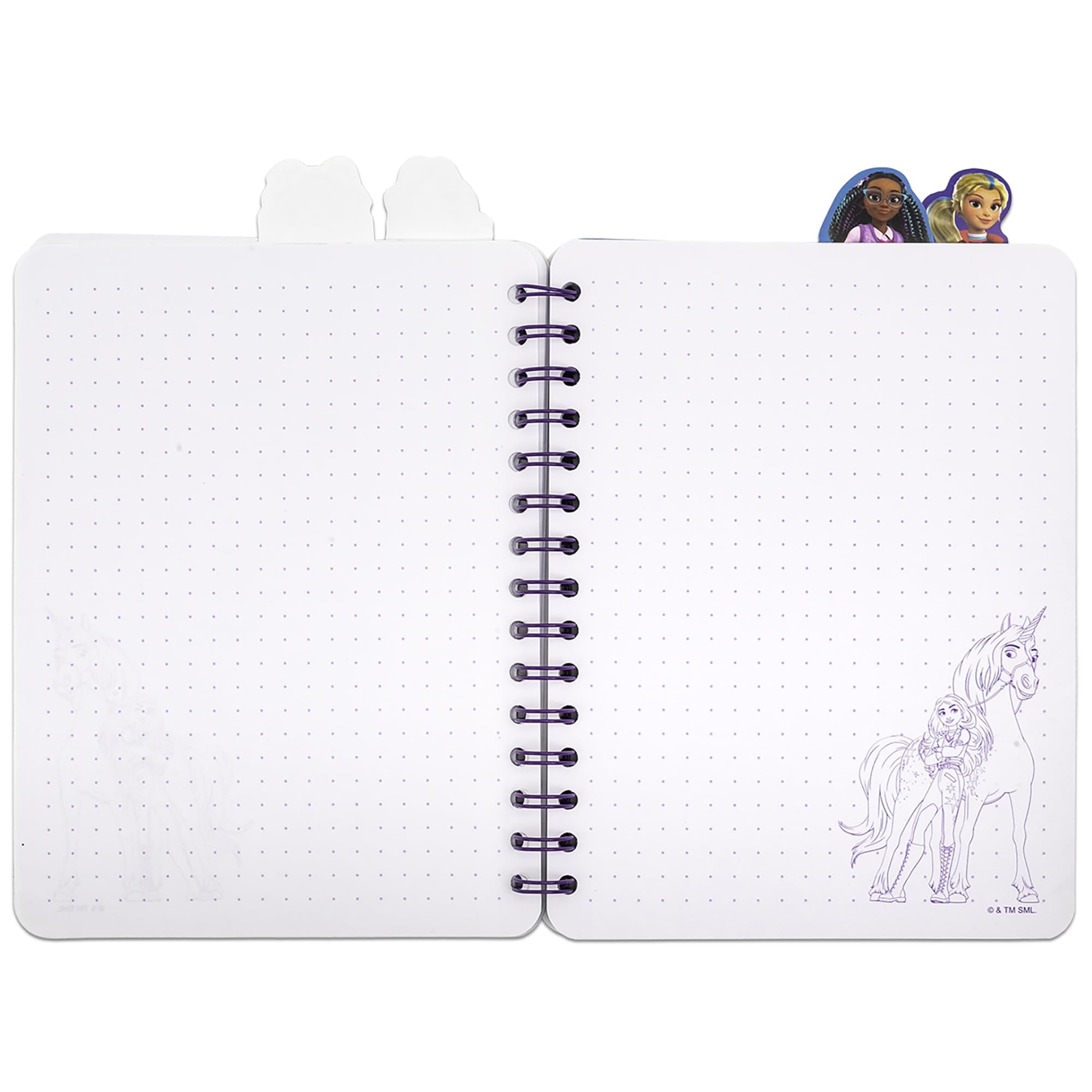 Unicorn Academy 4 Tab Journal – 160 Dot Pages, Spiral Notebook with Character Dividers for Kids