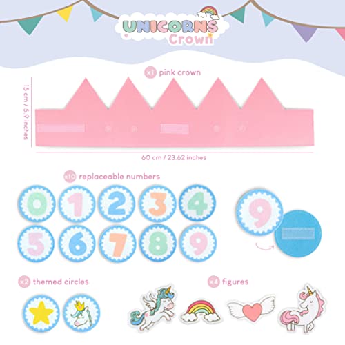 Unicorn Birthday Crown with Interchangeable Numbers 0-9 and Decorative Figures by BONNYCO