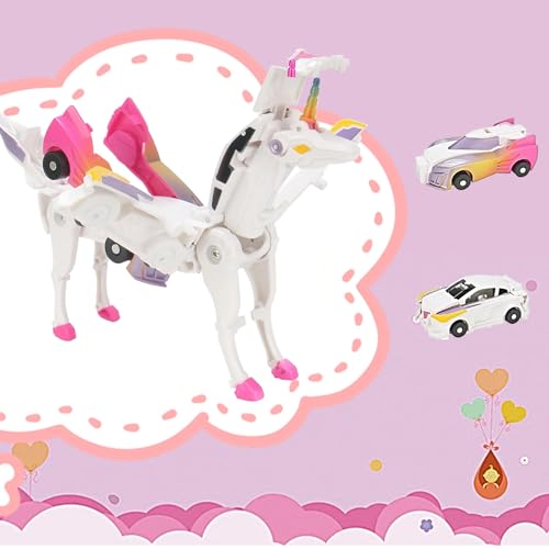 Unicorn Collision Transforming Cars Toy – 2-in-1 Magnetic Cars That Transform into a Unicorn with Wings, No Batteries Required, for Kids Ages 2-12, Pink