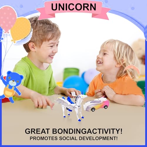 Unicorn Collision Transforming Cars Toy – 2-in-1 Magnetic Cars That Transform into a Unicorn with Wings, No Batteries Required, for Kids Ages 2-12, Pink