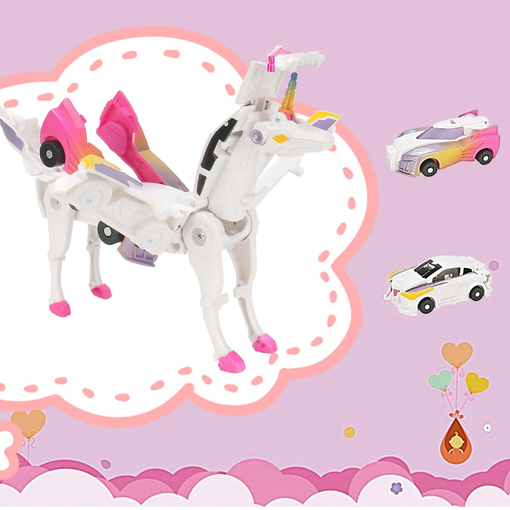 Unicorn Collision Transforming Cars Toy – 2-in-1 Magnetic Cars That Transform into a Unicorn with Wings, No Batteries Required, for Kids Ages 2-12, Pink
