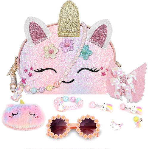 Unicorn Crossbody Purse for Little Girls with Matching Jewelry Set - YRUBOHA