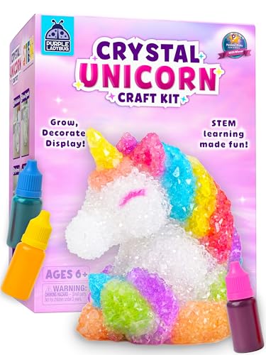 Unicorn Crystal Growing Kit for Kids – STEM Science Experiment Ages 4-8, Grow and Decorate Your Own Sparkling Unicorn