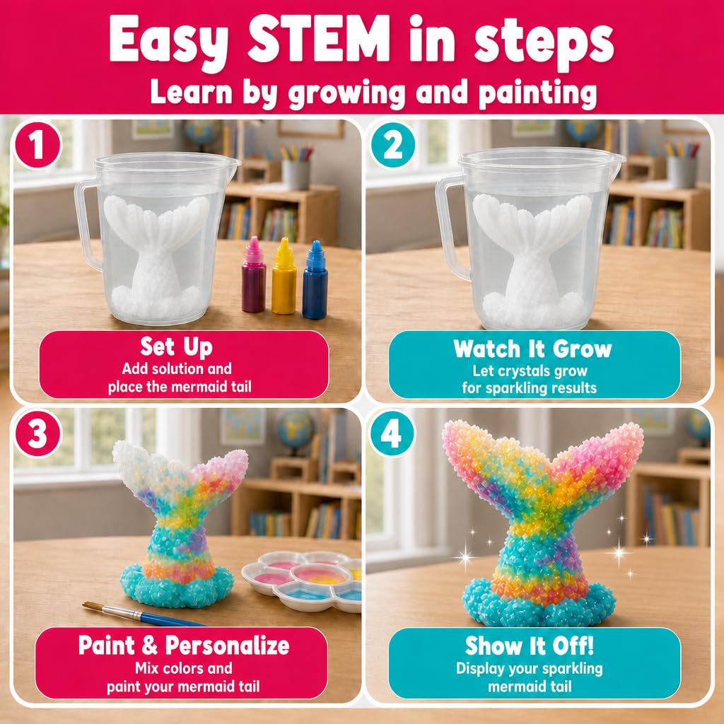Unicorn Crystal Growing Kit for Kids – STEM Science Experiment Ages 4-8, Grow and Decorate Your Own Sparkling Unicorn