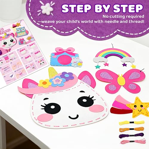 Unicorn Sewing Kit for Kids - 9 Easy DIY Projects for Beginners Ages 5+ - Pre-cut Felt Crafts with Instructions