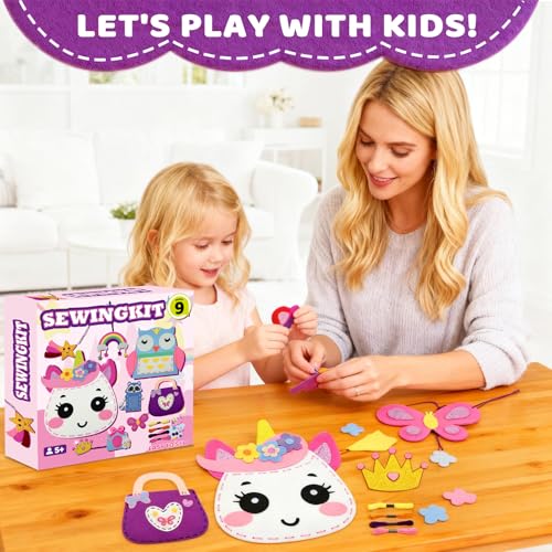 Unicorn Sewing Kit for Kids - 9 Easy DIY Projects for Beginners Ages 5+ - Pre-cut Felt Crafts with Instructions