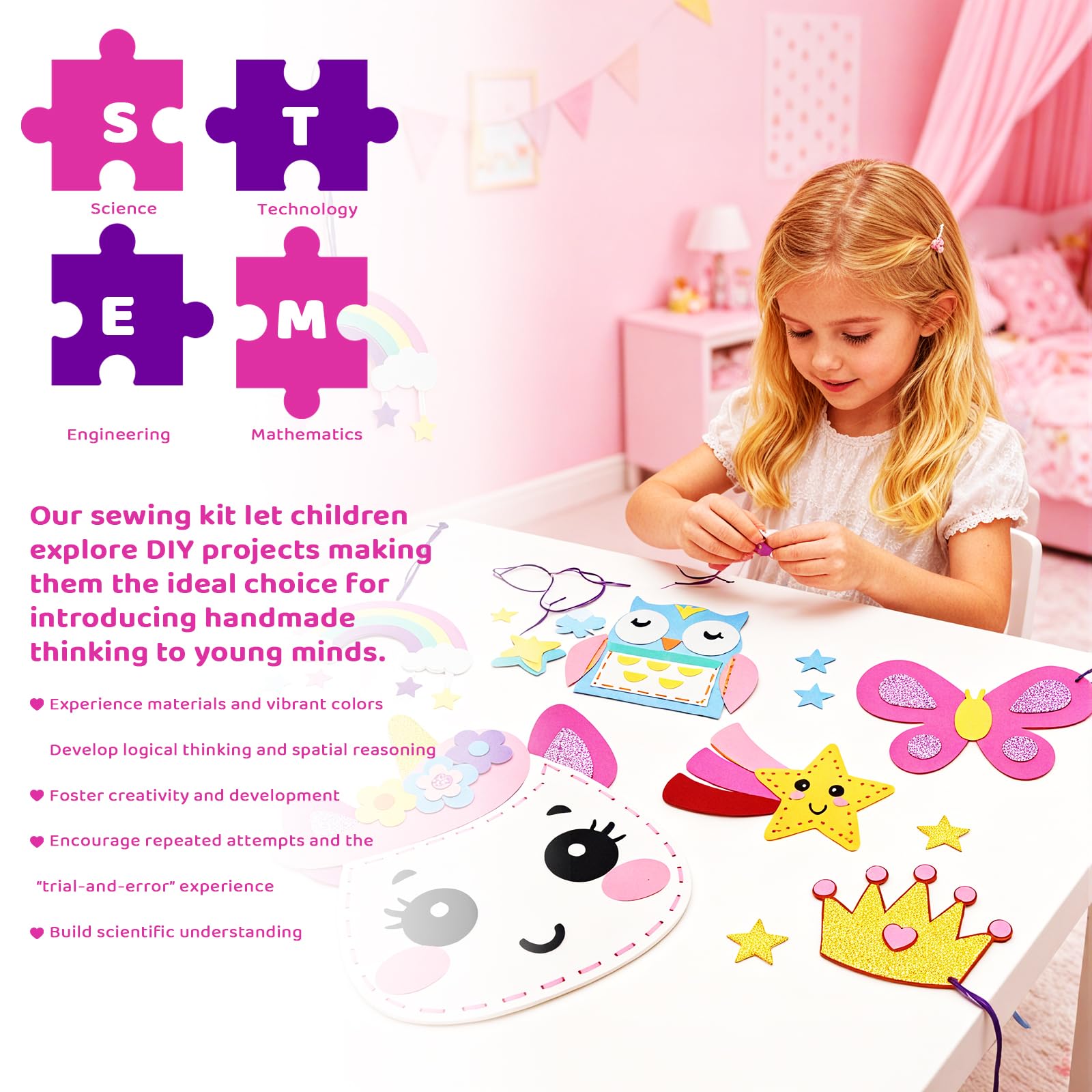 Unicorn Sewing Kit for Kids - 9 Easy DIY Projects for Beginners Ages 5+ - Pre-cut Felt Crafts with Instructions