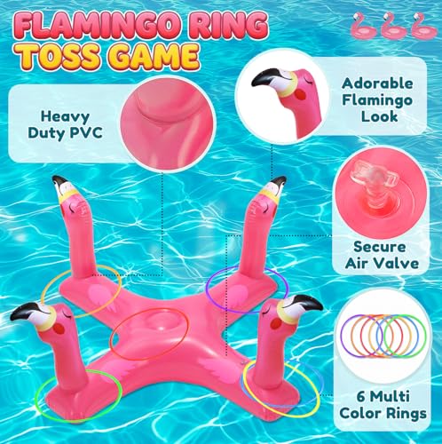 Uniqhia Inflatable Flamingo Ring Toss – Pool Games for Kids & Adults, Summer Party Decoration