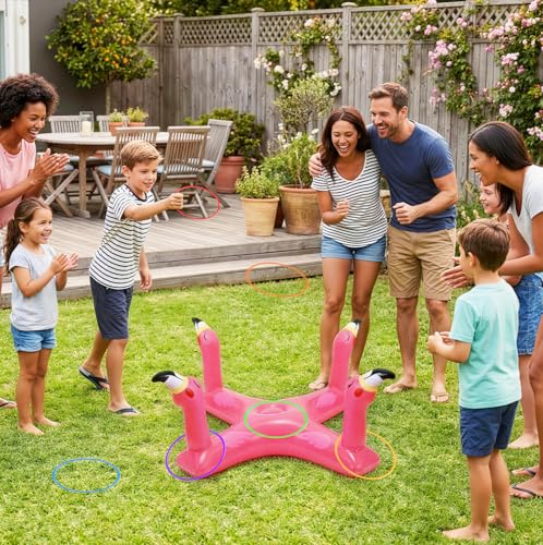 Uniqhia Inflatable Flamingo Ring Toss – Pool Games for Kids & Adults, Summer Party Decoration