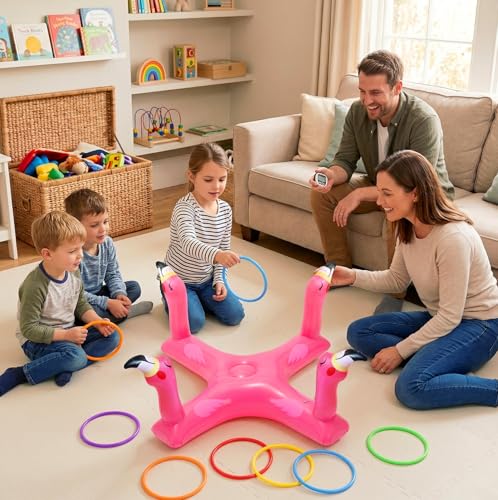 Uniqhia Inflatable Flamingo Ring Toss – Pool Games for Kids & Adults, Summer Party Decoration