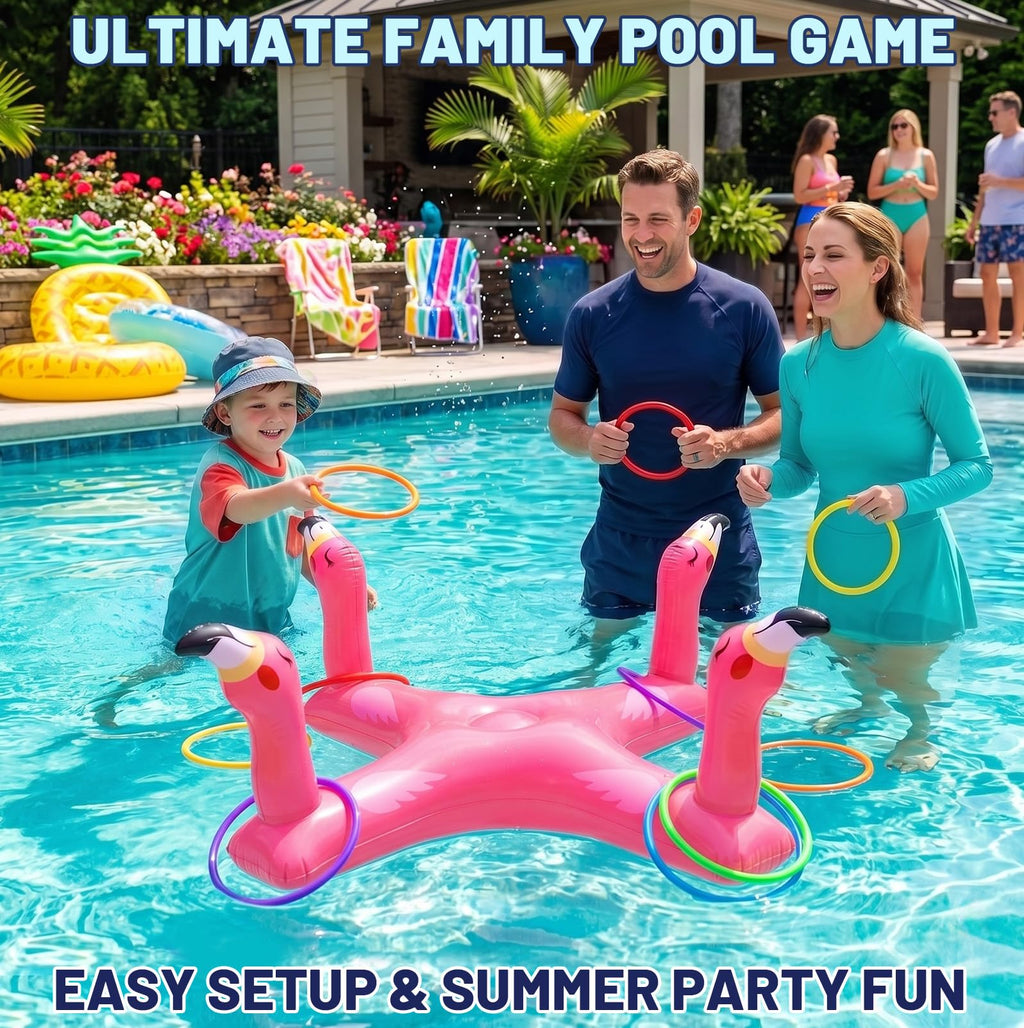 Uniqhia Inflatable Flamingo Ring Toss – Pool Games for Kids & Adults, Summer Party Decoration