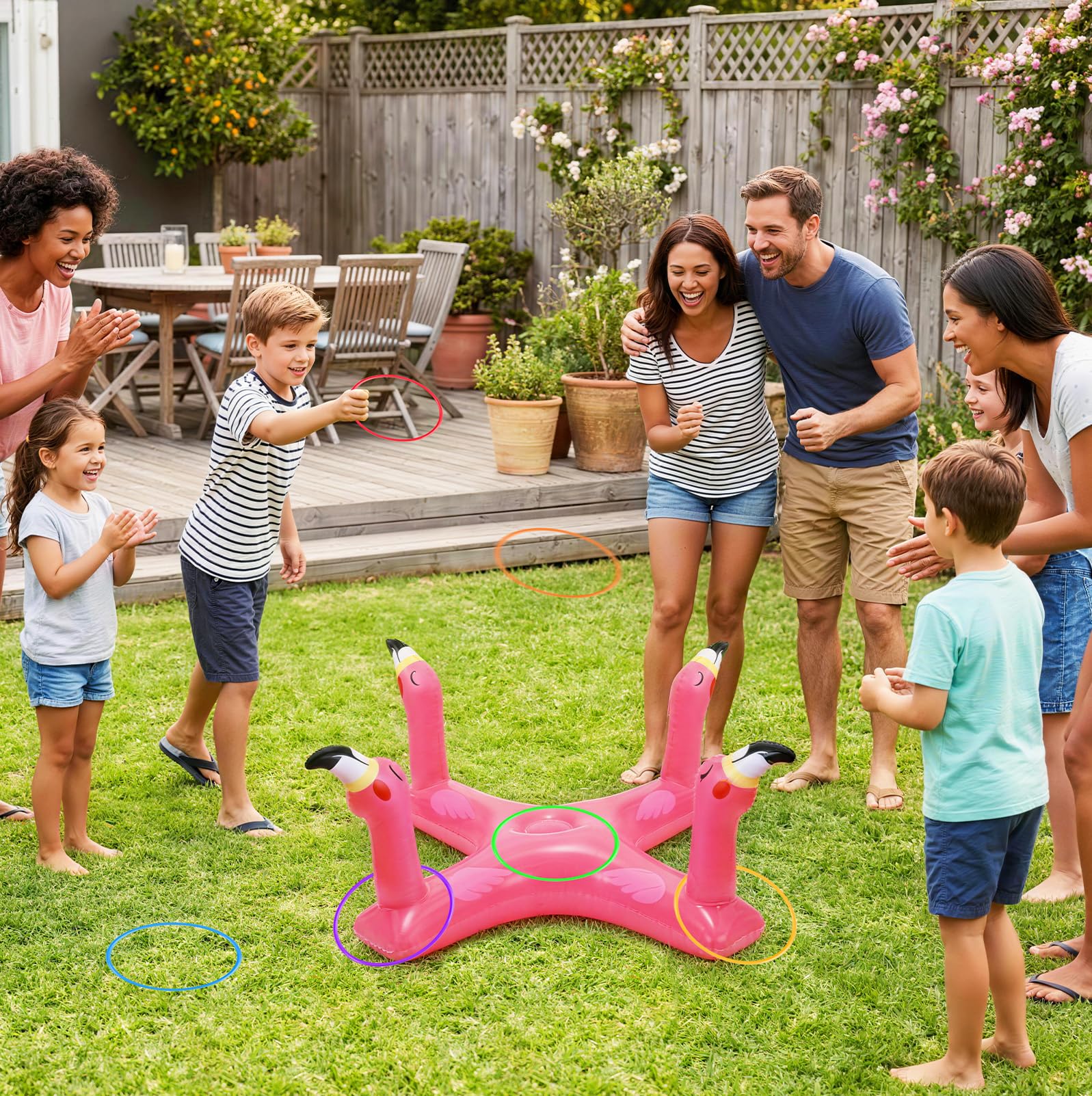 Uniqhia Inflatable Flamingo Ring Toss – Pool Games for Kids & Adults, Summer Party Decoration
