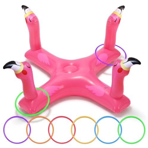 Uniqhia Inflatable Flamingo Ring Toss – Pool Games for Kids & Adults, Summer Party Decoration