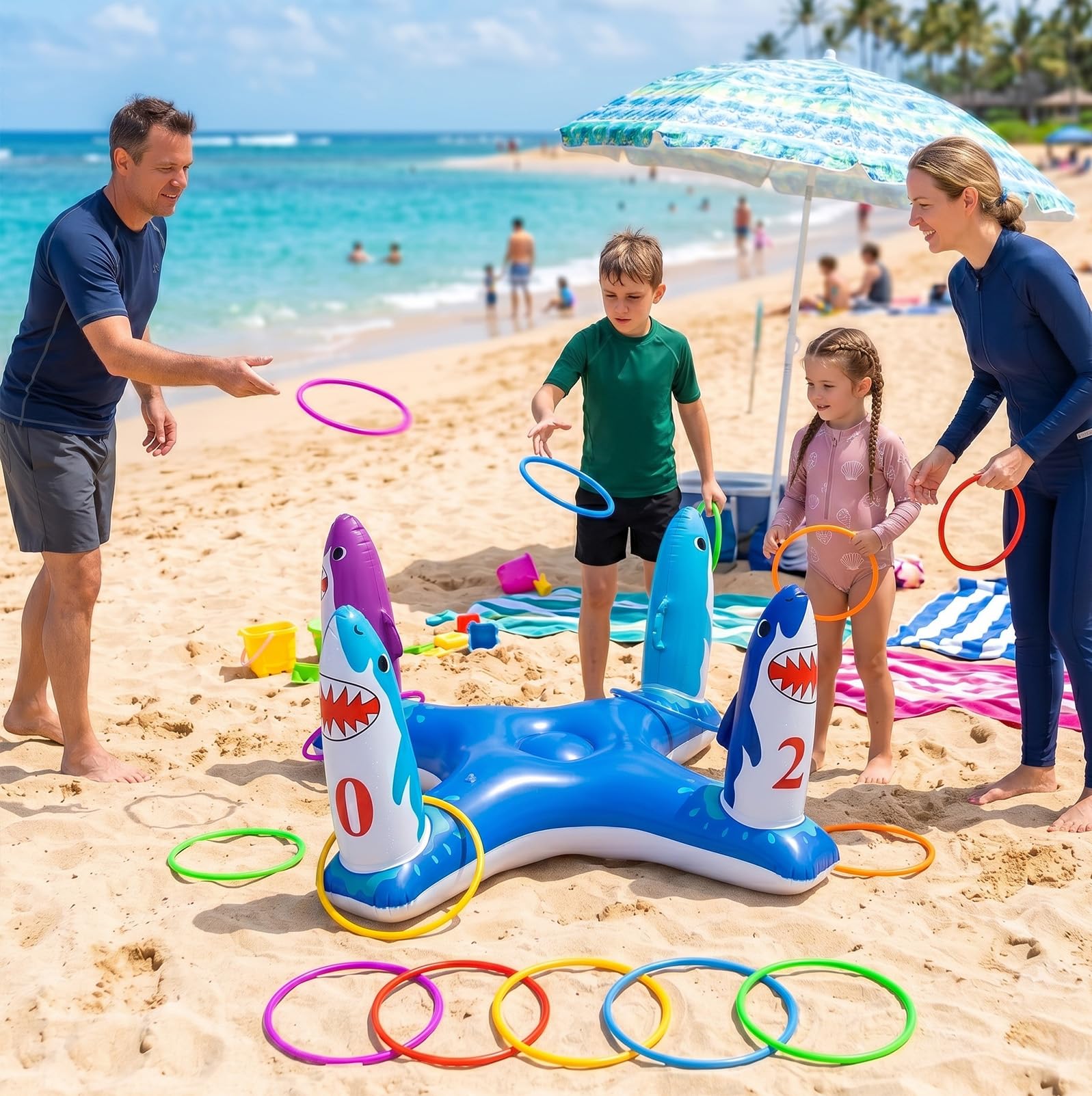Uniqhia Inflatable Shark Ring Toss Game - Floating Pool Toy for Kids Ages 4-8 and Adults