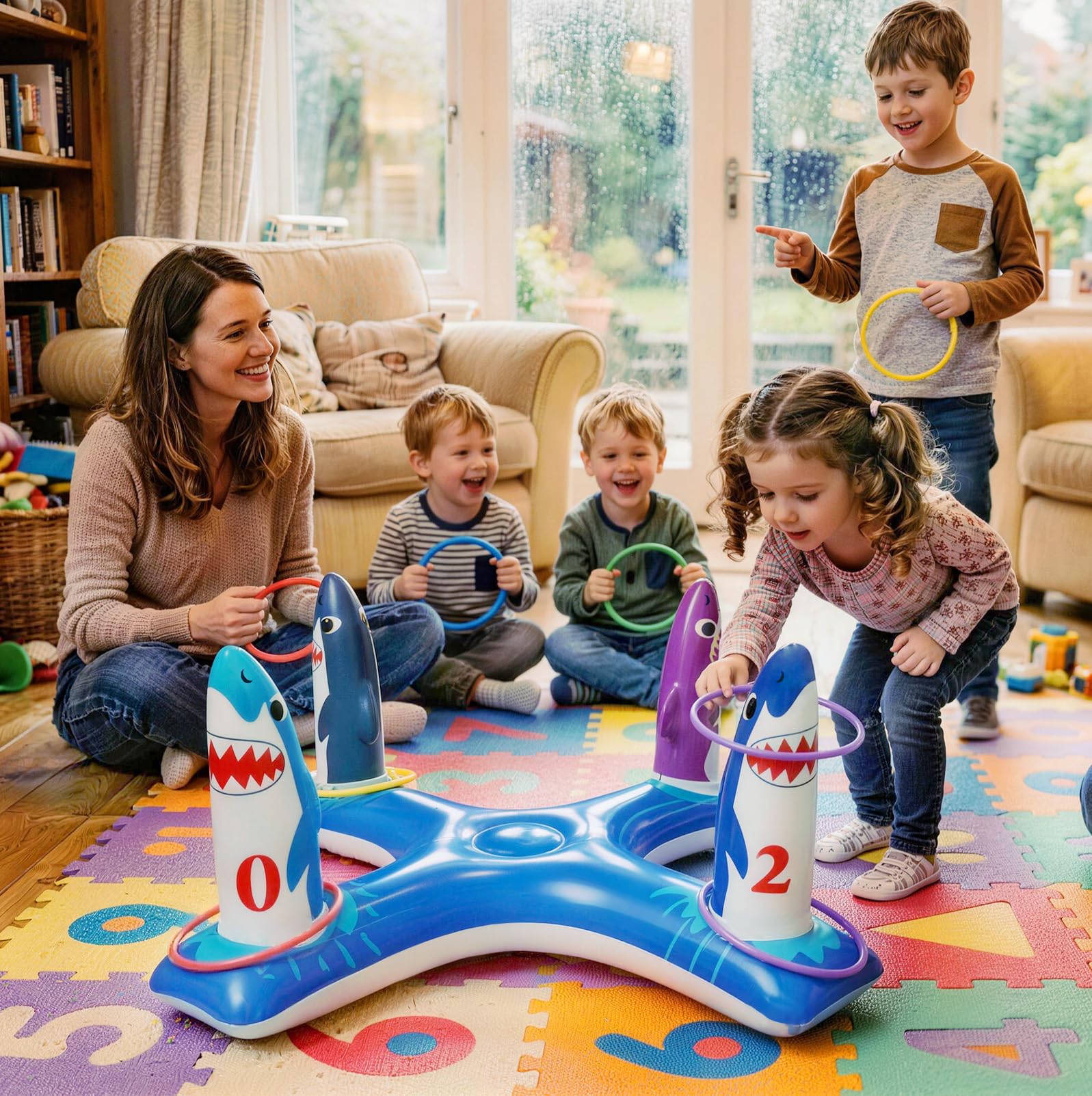 Uniqhia Inflatable Shark Ring Toss Game - Floating Pool Toy for Kids Ages 4-8 and Adults