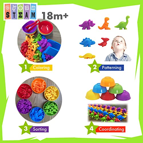 UNIQUE KIDS 48-Piece Dinosaur Counting Toy Set with Sorting Cups and Tweezers – STEM Learning for Ages 3-6