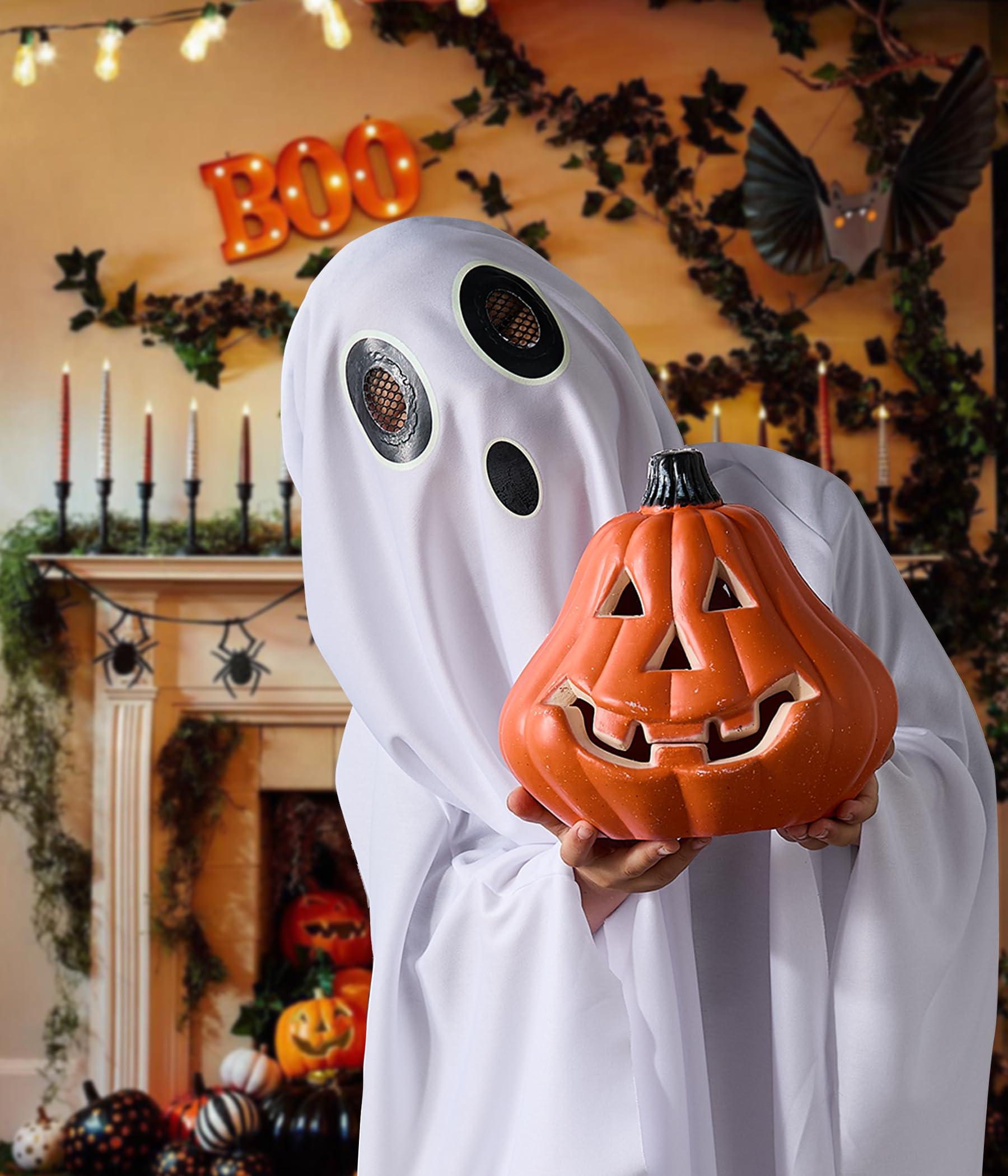 Unisex Ghost Costume for Kids – Glow-in-the-Dark Halloween Cloak Cape with See-Through Eyes