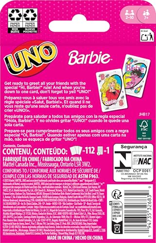 UNO Barbie Card Game: Special 'Hi, Barbie!' Rule for Family Game Nights & Travel