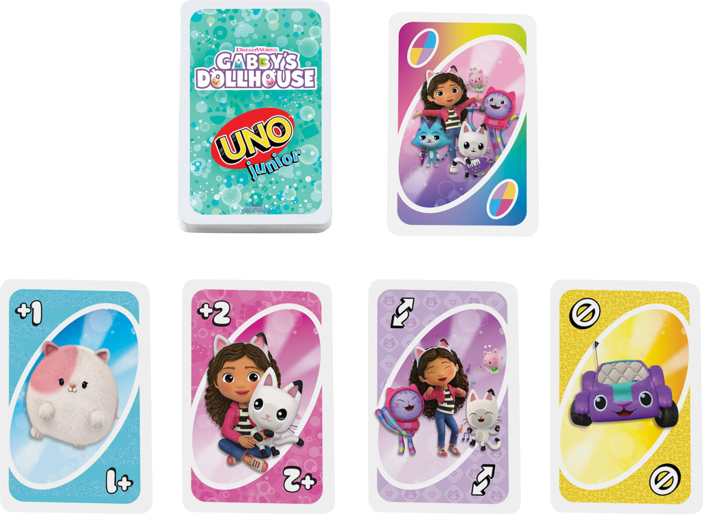 UNO Junior Gabby's Dollhouse Card Game – 3-Level Play for Kids Ages 3+