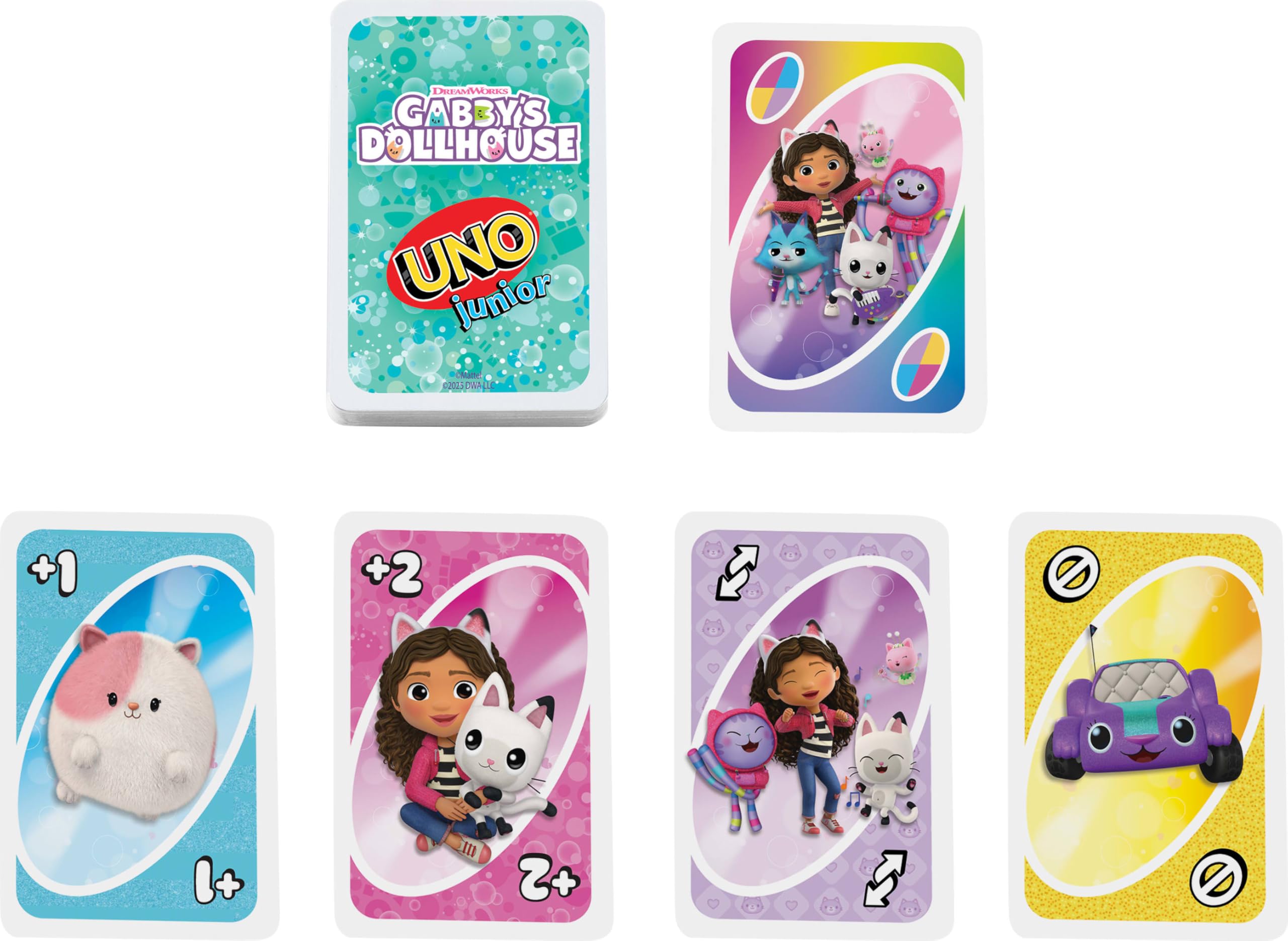 UNO Junior Gabby's Dollhouse Card Game – 3-Level Play for Kids Ages 3+