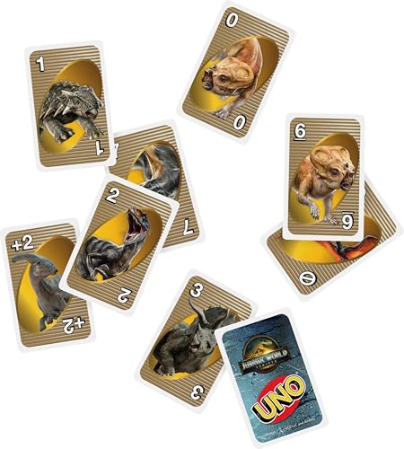 UNO Jurassic World Rebirth Card Game with Attack of the T. Rex Rule in Collectible Tin