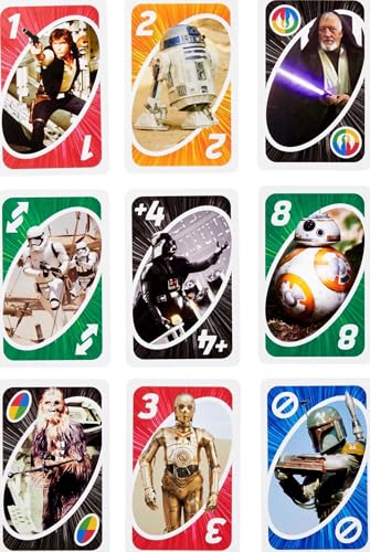 UNO Star Wars Card Game – 112 Cards with The Force Wild Card, Matching Game for Ages 7+