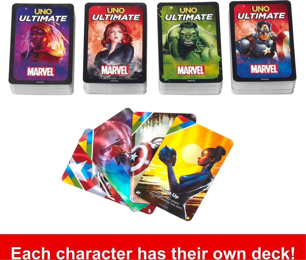 UNO Ultimate Marvel Card Game – 4 Character Decks with Special Powers & Collectible Foil Cards