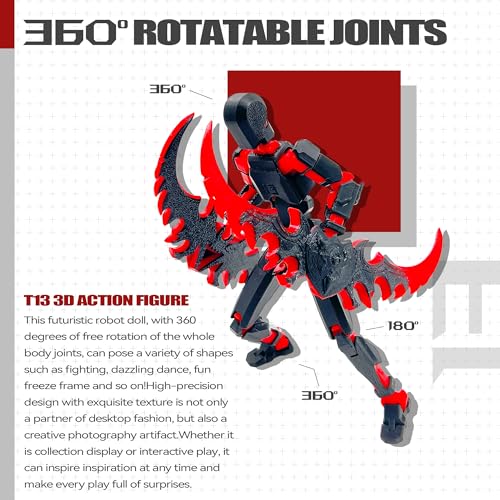 Uodofy T13 3D Action Figure Set - Assembly Completed, Black Red + Dog, Multi-Jointed by Soozafone