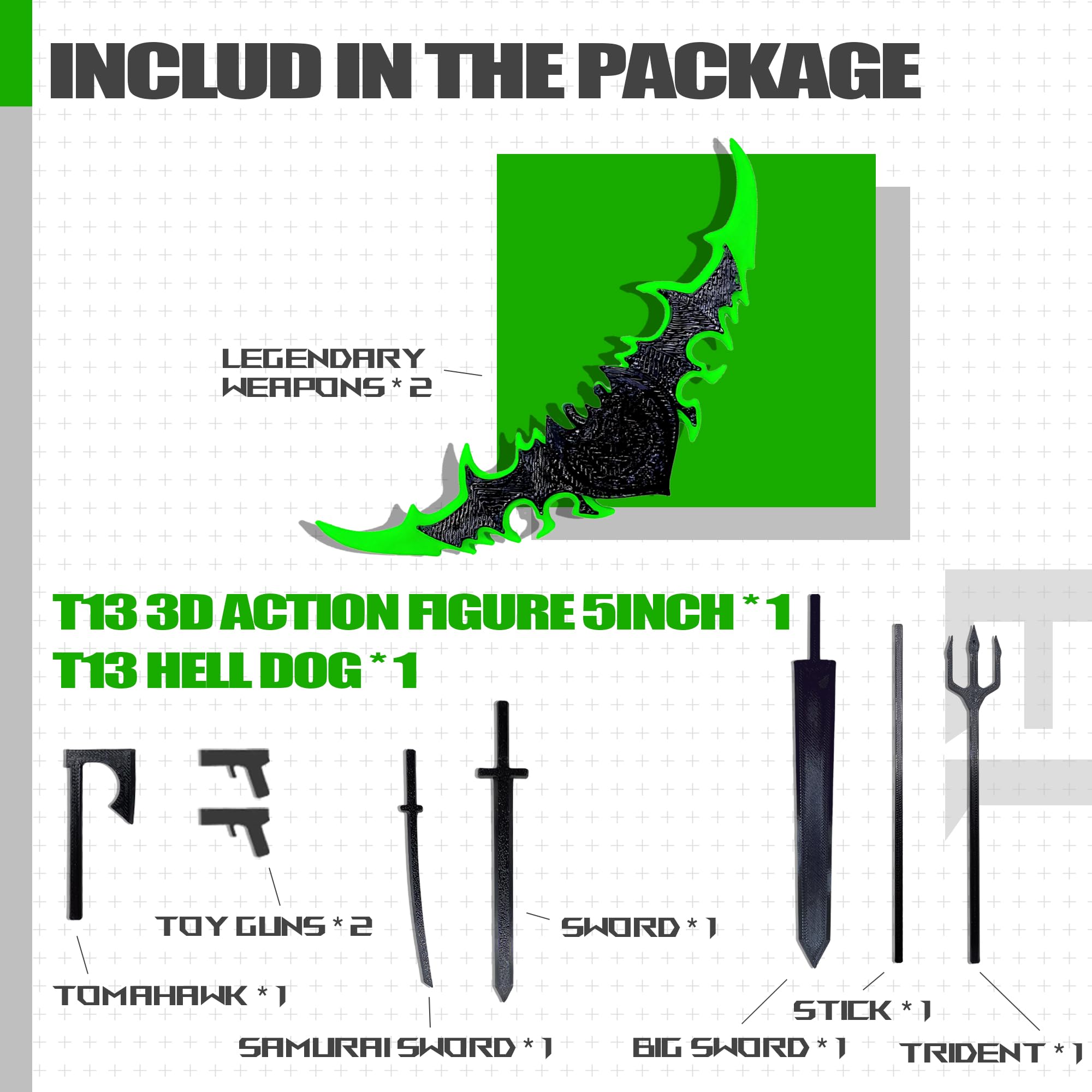 Uodofy T13 3D Action Figure Set – Pre-Assembled Multi-Jointed Robot Toy (Black + Green)