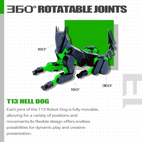 Uodofy T13 3D Action Figure Set – Pre-Assembled Multi-Jointed Robot Toy (Black + Green)