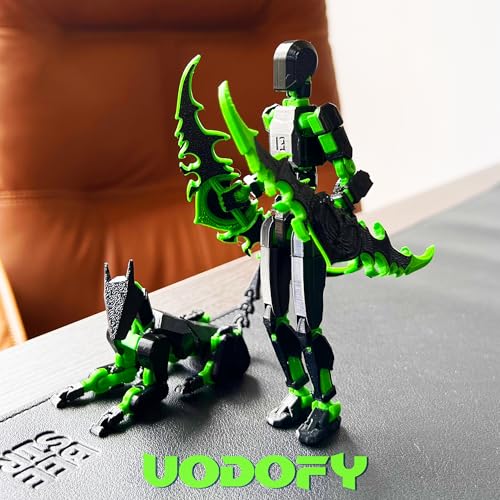 Uodofy T13 3D Action Figure Set – Pre-Assembled Multi-Jointed Robot Toy (Black + Green)