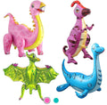 Uorbmaio 4-Pack Giant 3D Dinosaur Balloons – T-Rex, Pterosaur, Plesiosaur, Spinosaurus – Reusable Aluminum Foil Party Decorations (Pink)