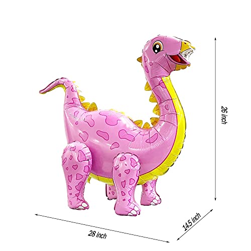 Uorbmaio 4-Pack Giant 3D Dinosaur Balloons – T-Rex, Pterosaur, Plesiosaur, Spinosaurus – Reusable Aluminum Foil Party Decorations (Pink)