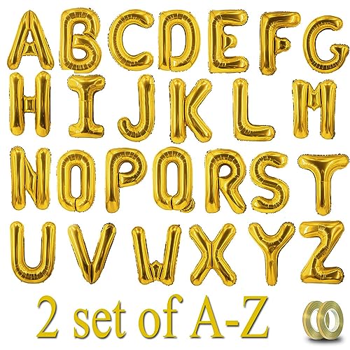 Uorbmaio 52-Piece Gold Letter Balloons A to Z - 16 Inch Foil Alphabet Set for Party Decor