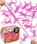 UpBrands 24 Pack Pink Super Stretchy Lizard Toys - Party Favors, Fidget Stress Relief, Non-Toxic Rubber