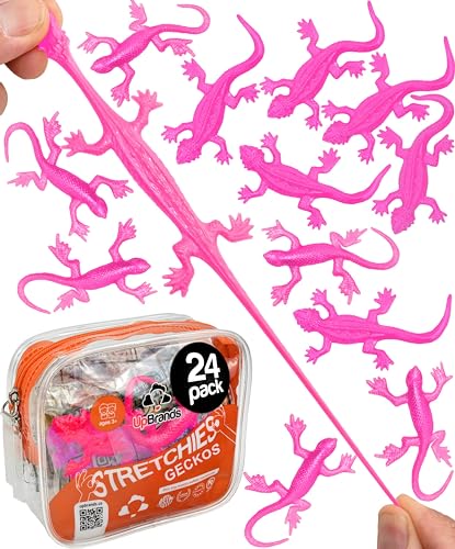 UpBrands 24 Pack Pink Super Stretchy Lizard Toys - Party Favors, Fidget Stress Relief, Non-Toxic Rubber