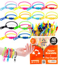 UpBrands 48-Pack Fidget Zipper Bracelets – 7.5" Neon Sensory Party Favors for Kids
