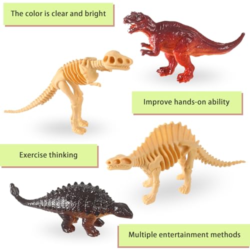 UPINS 24-Piece Mini Dinosaur Figures & Fossil Skeletons Set - Plastic Dino Bones with Storage Box, Educational Gift for Kids