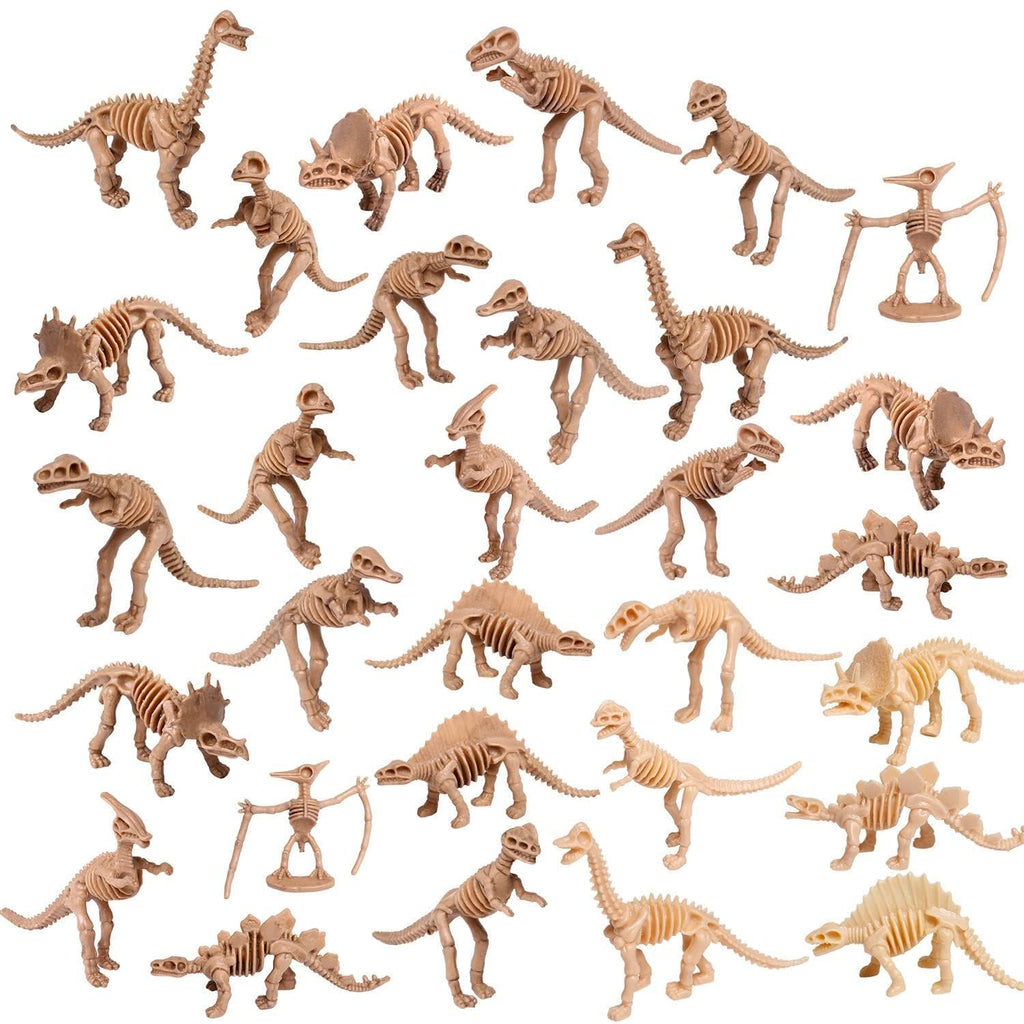 UPINS 30-Pack Dinosaur Skeleton Figures - 3.7 Inch Assorted Plastic Dino Bones for Sand Dig, Party Favors, Educational Play