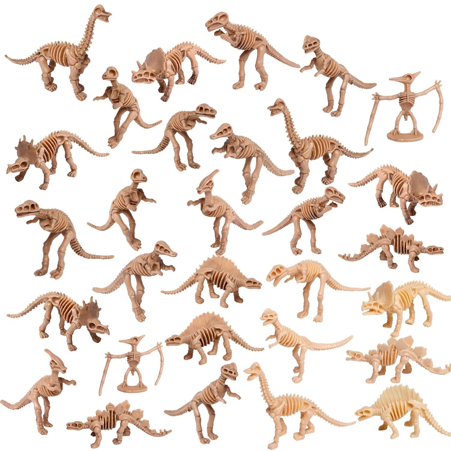 UPINS 30-Pack Dinosaur Skeleton Figures - 3.7 Inch Assorted Plastic Dino Bones for Sand Dig, Party Favors, Educational Play