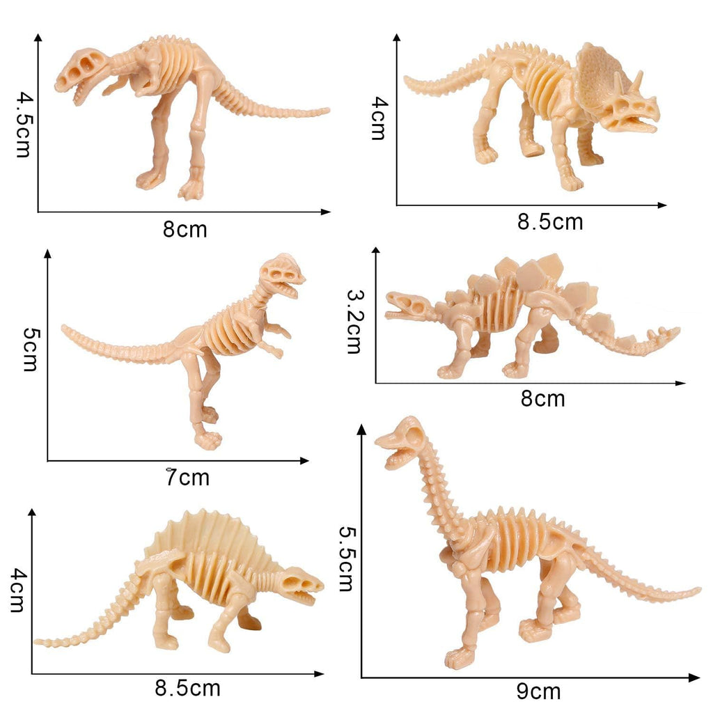 UPINS 30-Pack Dinosaur Skeleton Figures - 3.7 Inch Assorted Plastic Dino Bones for Sand Dig, Party Favors, Educational Play